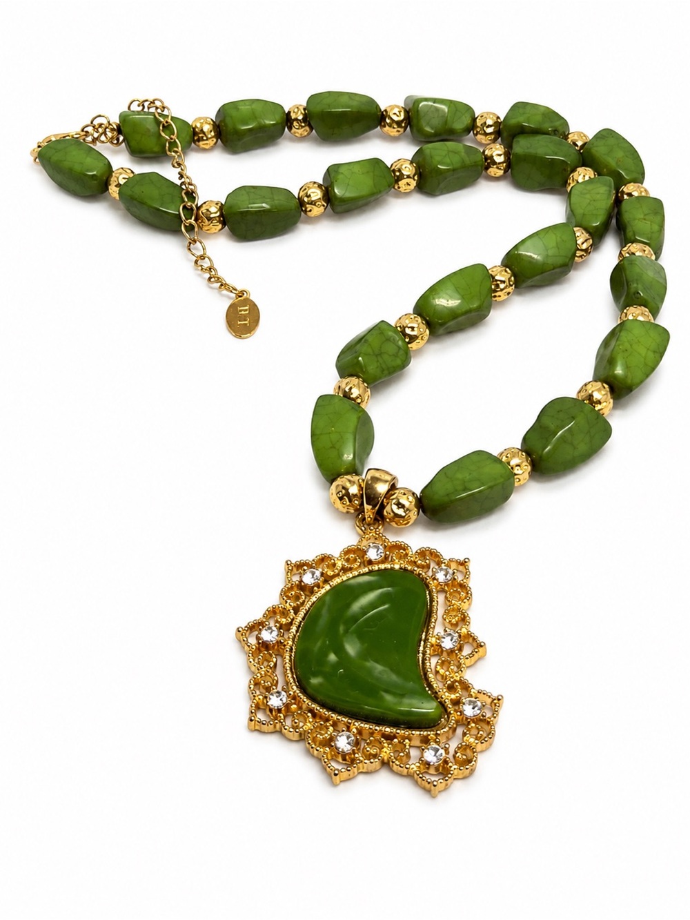 Gold-Accented Green Stone Pendant Necklace - Women's Jewelry